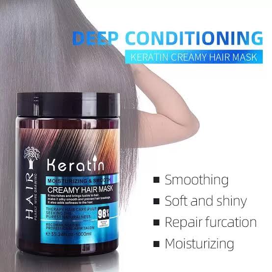 Keratin Moisturizing & Smooth Creamy Hair Mask 1000ml | Professional Deep Moisturizing & Smoothing Hair Treatment - 3