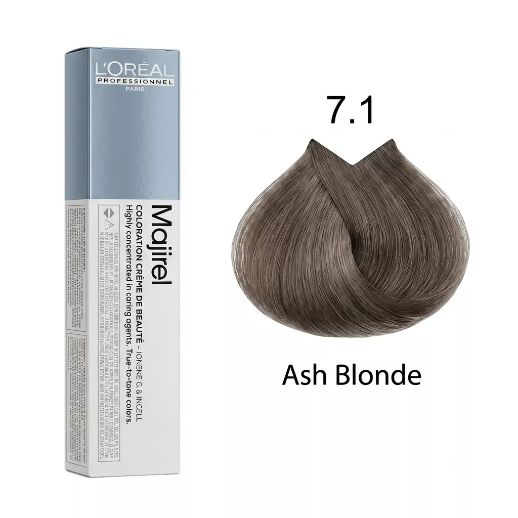 Loreal Majirel Hair Coloring Cream 7.1 Ash Blonde 60ml | Professional Permanent Hair Color with 100% Gray Coverage