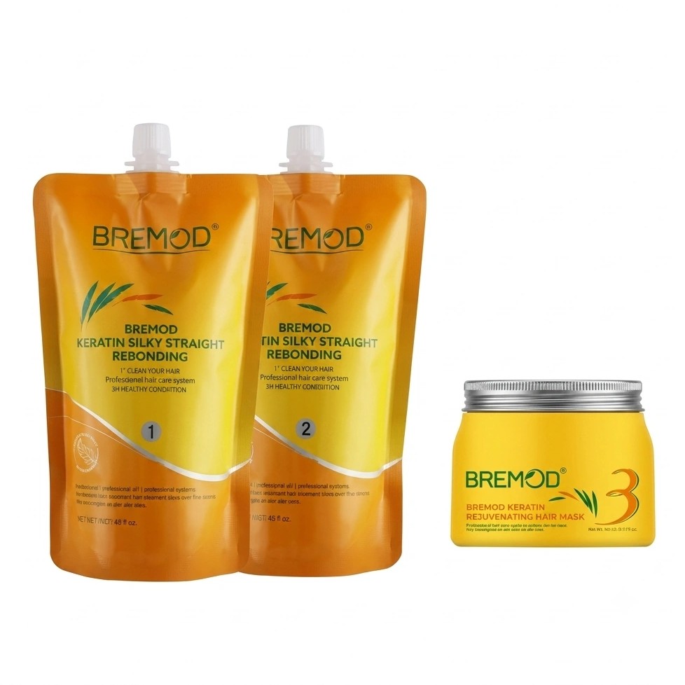Bremod Performance Keratin Silky Straight Rebonding Kit 3x | Professional Hair Rebonding & Keratin Straightening Treatment Kit