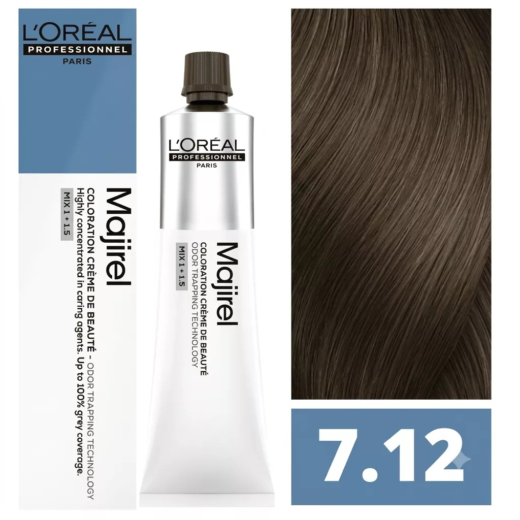 Loreal Majirel Hair Coloring Cream 7.12 Ash Iridescent Blonde 60ml | Professional Permanent Hair Color with 100% Gray Coverage