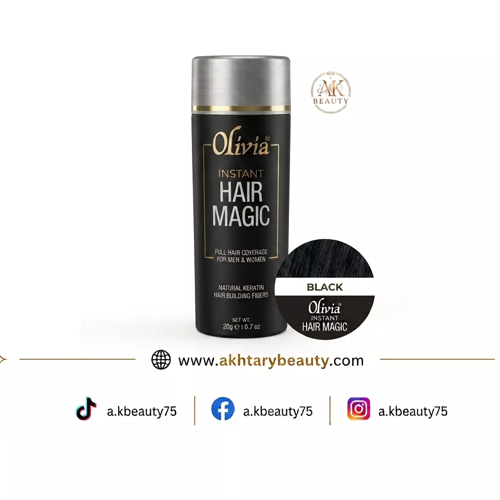 Olivia Instant Hair Magic Hair Building Fibers Black | Natural Keratin Hair Thickening Fibers