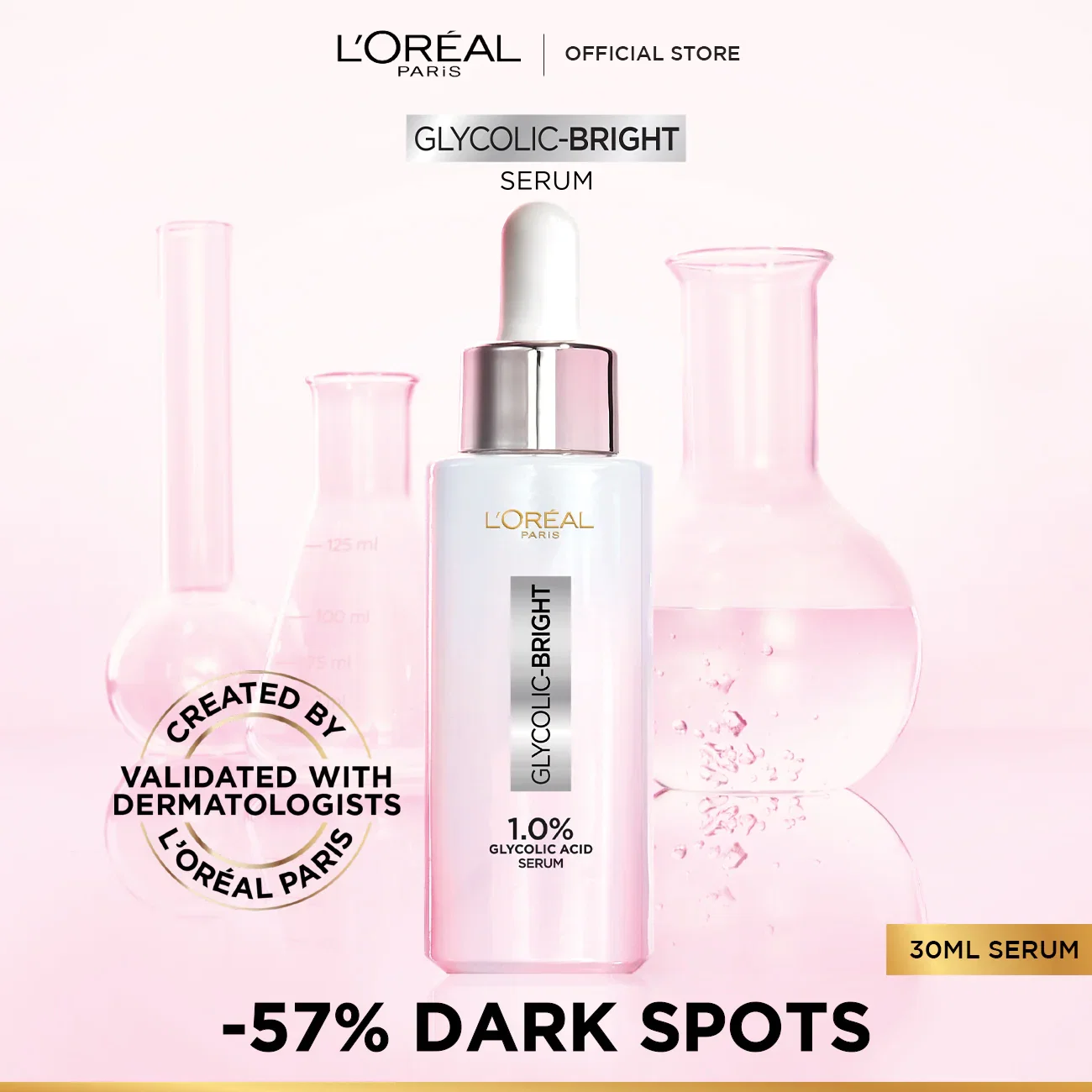 Loreal paris Glycolic Bright Instant Glowing Serum 30ml | 1% Glycolic Acid Anti-Dark Spot & Brightening Face Serum - 3