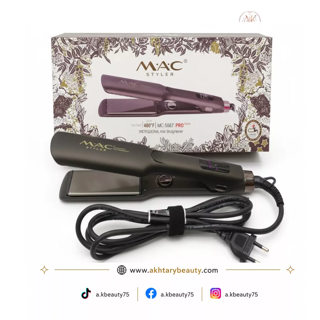 MAC Styler MC-5587 Professional Hair Straightener | Nano Titanium Ceramic Flat Iron 250°C