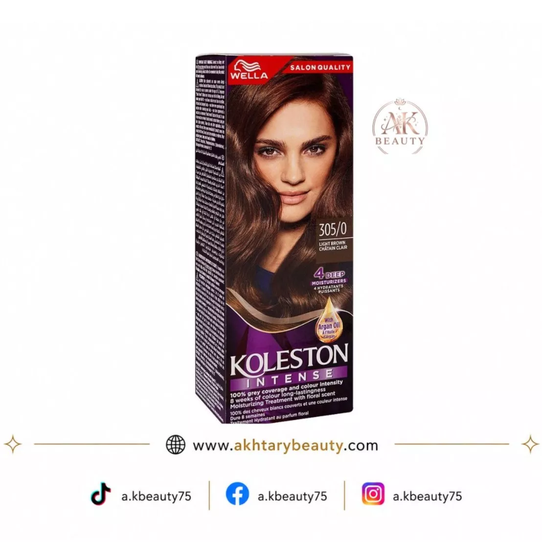 Wella Koleston Intense Hair Color 305/0 Light Brown | Permanent Hair Dye with 100% Grey Coverage