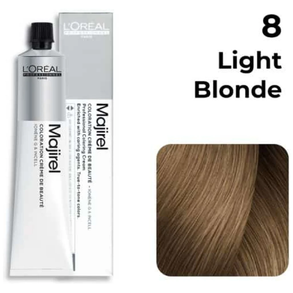 Loreal Majirel Hair Coloring Cream 8 Light Blonde 60ml | Professional Permanent Hair Color with 100% Gray Coverage