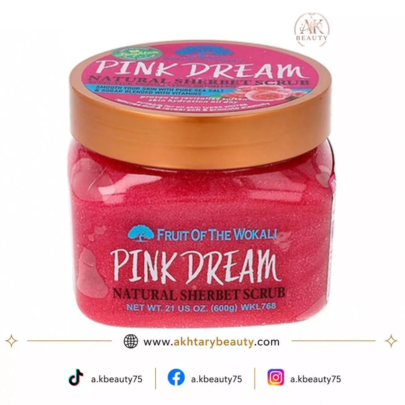 Fruit of the Wokali Pink Dream Natural Sherbet Scrub 600g | Nourishing Face & Body Exfoliating Scrub