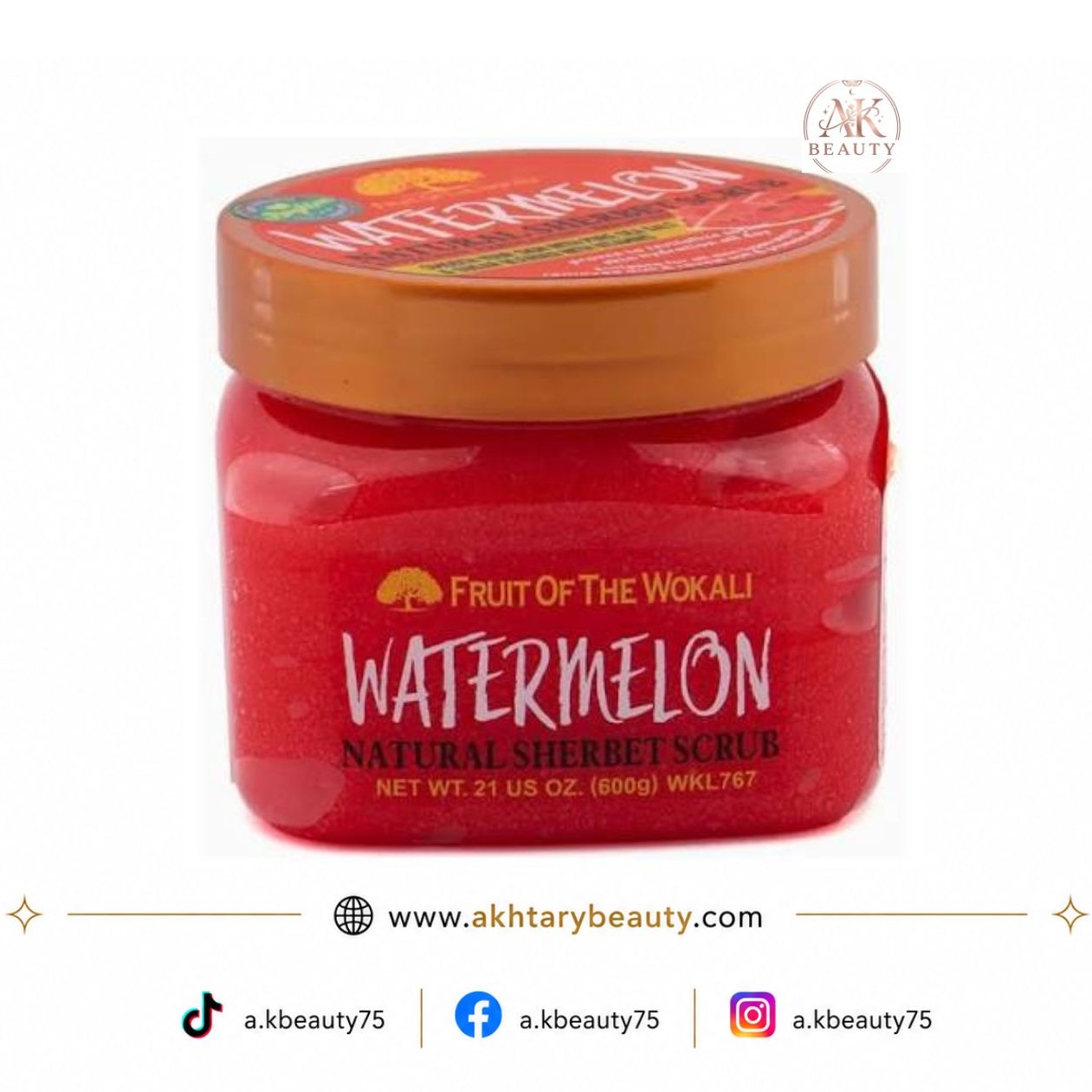 Fruit of the Wokali Watermelon Natural Sherbet Scrub 600g | Refreshing Face & Body Exfoliating Scrub