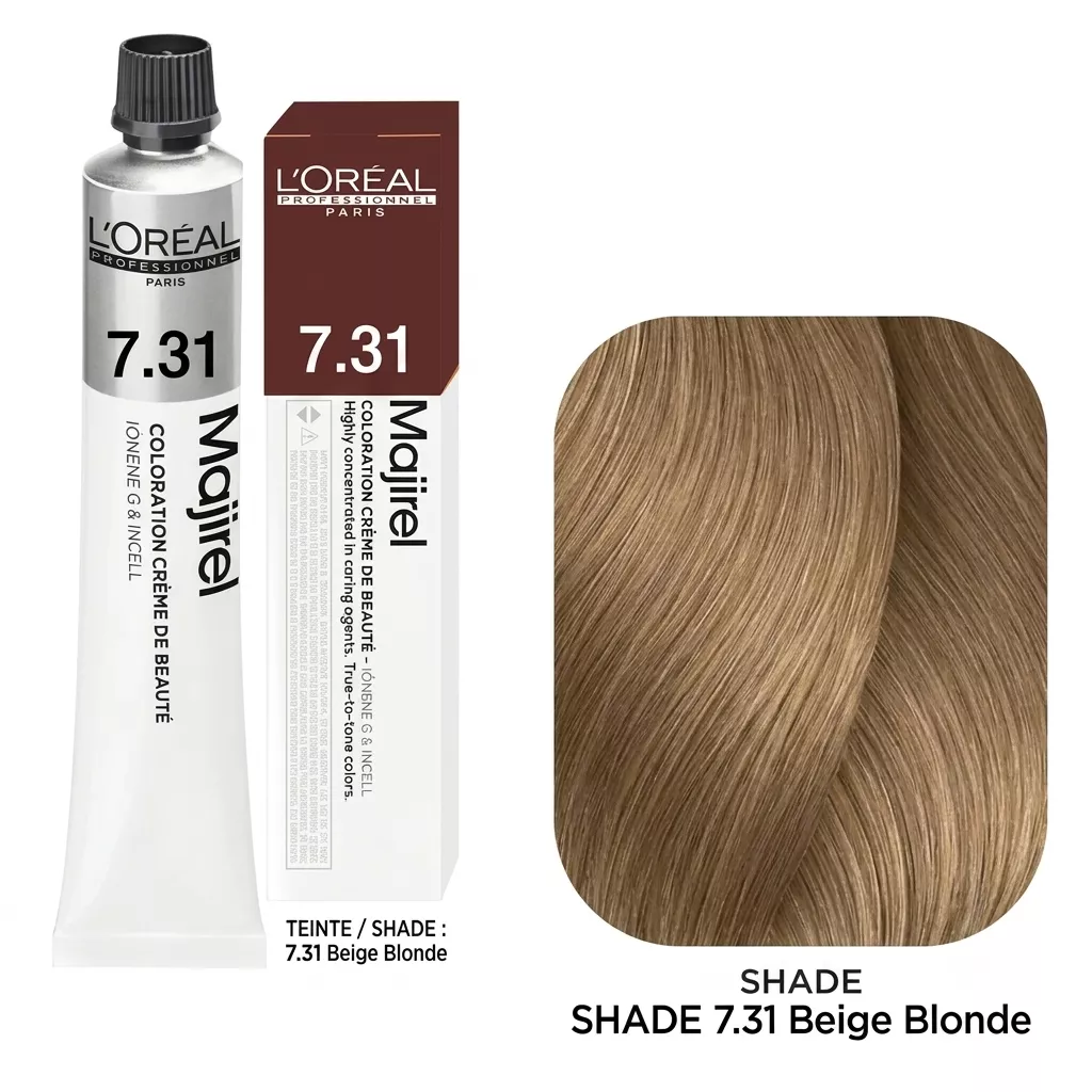 Loreal Majirel Hair Coloring Cream 7.31 Golden Ash Blonde 60ml | Professional Permanent Hair Color with 100% Gray Coverage