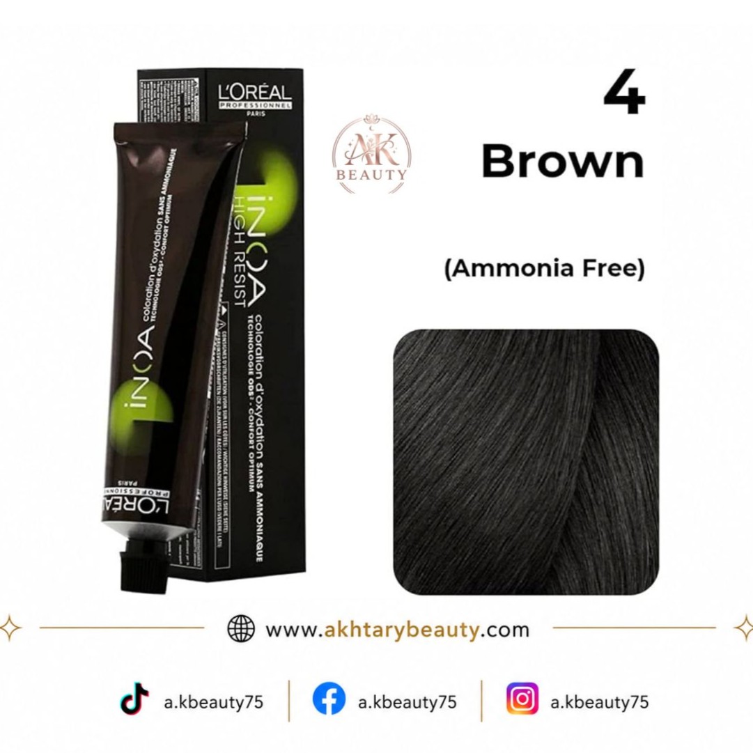 Loreal Professionnel INOA No Ammonia Permanent Hair Color – Shade 4 Brown