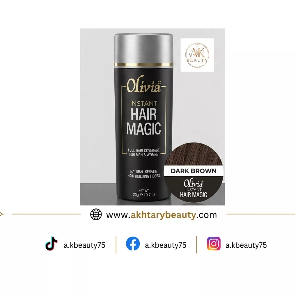Olivia Instant Hair Magic Hair Building Fibers Dark Brown | Natural Keratin Hair Thickening Fibers
