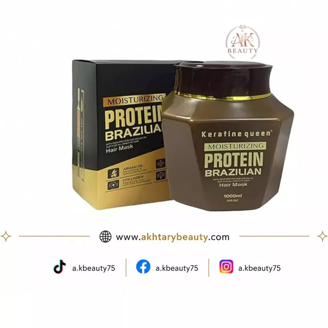 Keratine Queen Moisturizing Protein Brazilian Hair Mask 1000ml | Keratin, Collagen & Argan Oil Repair Treatment