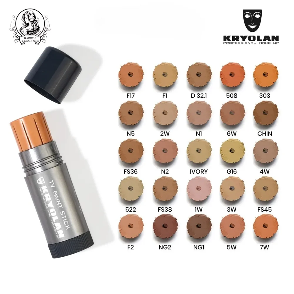 Kryolan TV Paint Stick Professional High Coverage Cream Foundation D32, FS 36, FS 45, FS 38, Ivory, 2W & 1W – Long Lasting Makeup Foundation