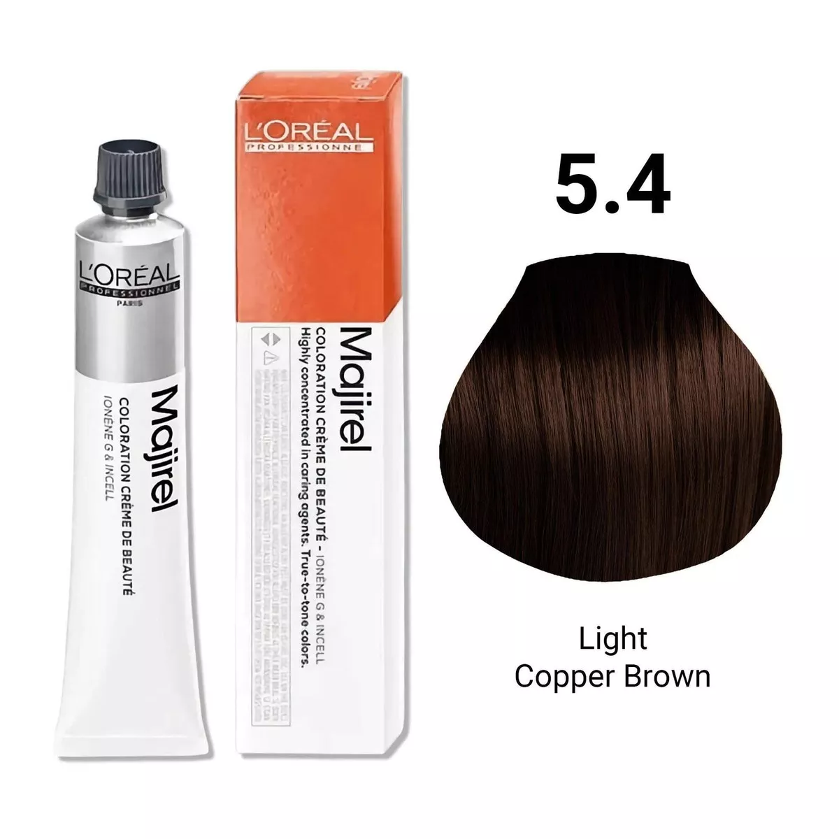 Loreal Majirel Hair Coloring Cream 5.4 Copper Light Brown 60ml | Professional Permanent Hair Color with 100% Gray Coverage