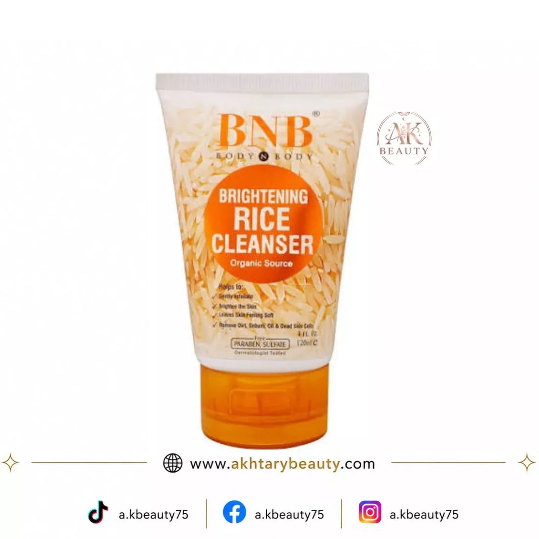 BNB Body N Body Organic Source Brightening Rice Cleanser 120ml | Gentle Exfoliating Facial Cleanser for Soft & Radiant Skin