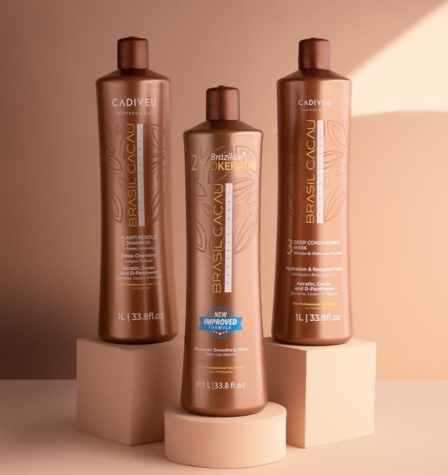 Brasil Cacau Professional Brazilian Keratin Treatment Kit 3x | Anti-Residue Shampoo, Thermal Reconstruction & Deep Conditioning Mask 1000ml