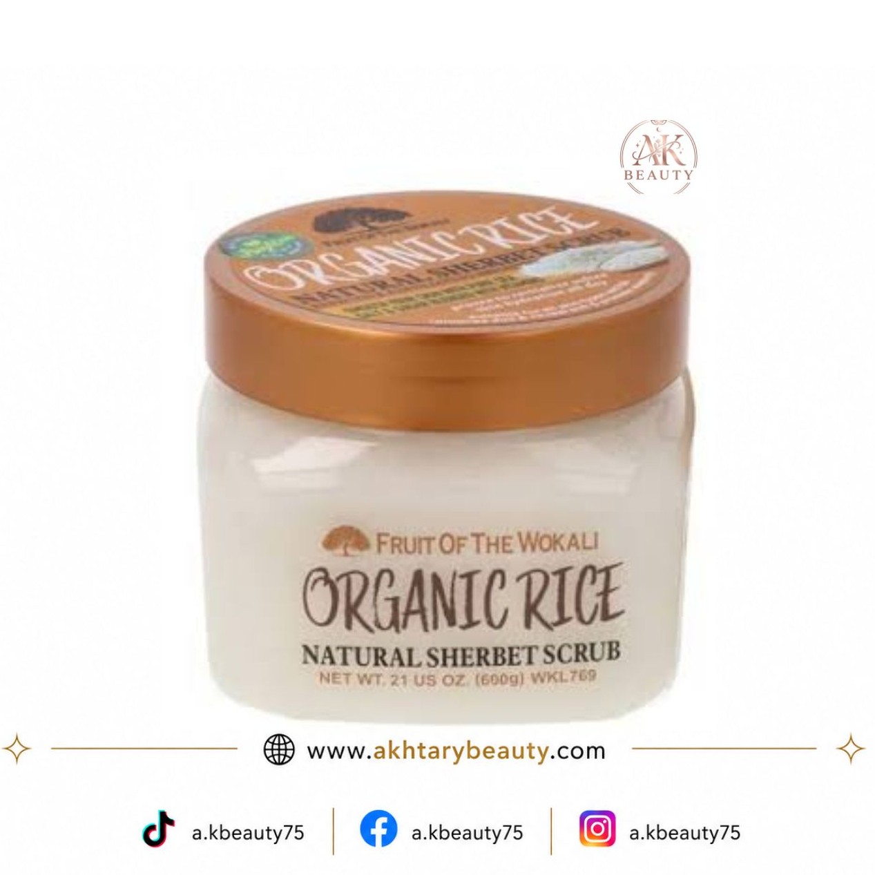 Fruit of the Wokali Organic Rice Natural Sherbet Scrub 600g | Brightening Face & Body Exfoliating Scrub