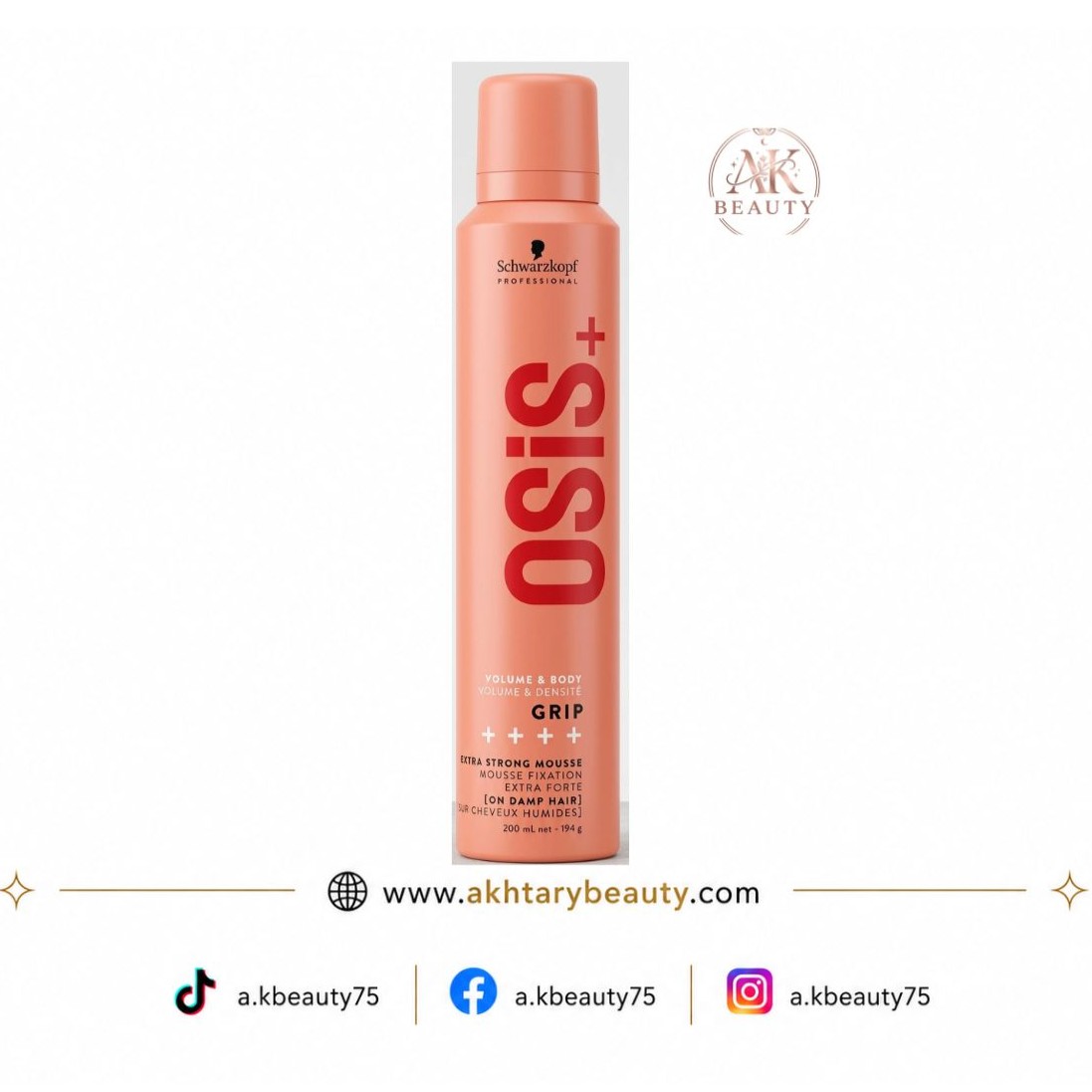 Schwarzkopf Professional OSiS+ Grip Volume & Body Extra Strong Mousse 200ml | Professional Volumizing Hair Styling Mousse